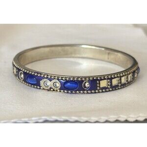 Vintage Blue Enamel Silver Tone Slim Bangle Bracelet Art Deco Revival